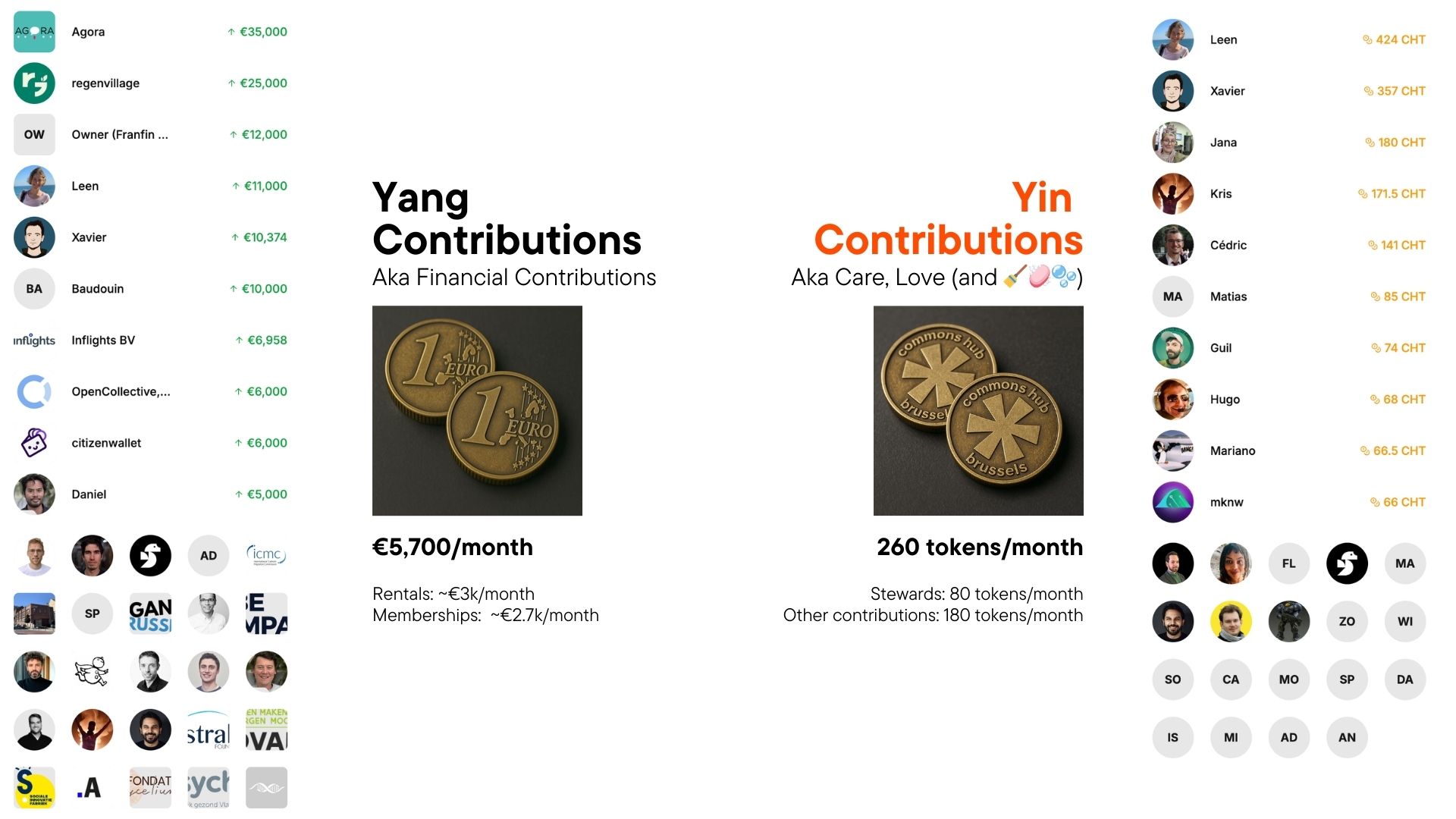 Yang and Yin contributions — financial and community tokens
